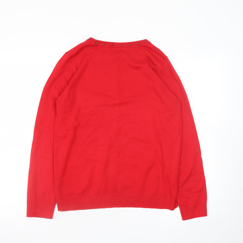 Bonmarché Women’s Red Beaded Crew Neck Long Sleeve Jumper Size 12