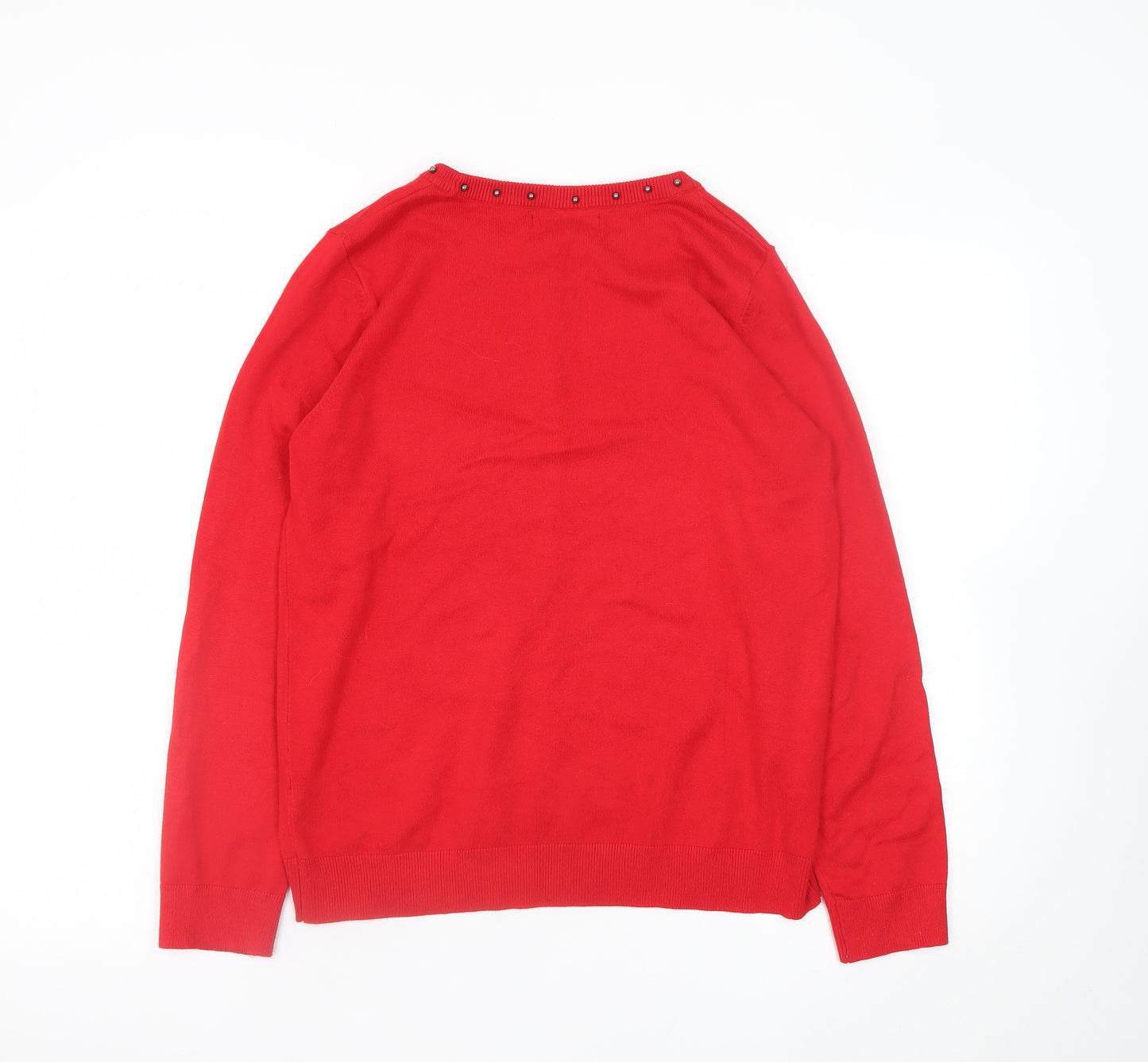 Bonmarché Women’s Red Beaded Crew Neck Long Sleeve Jumper Size 12