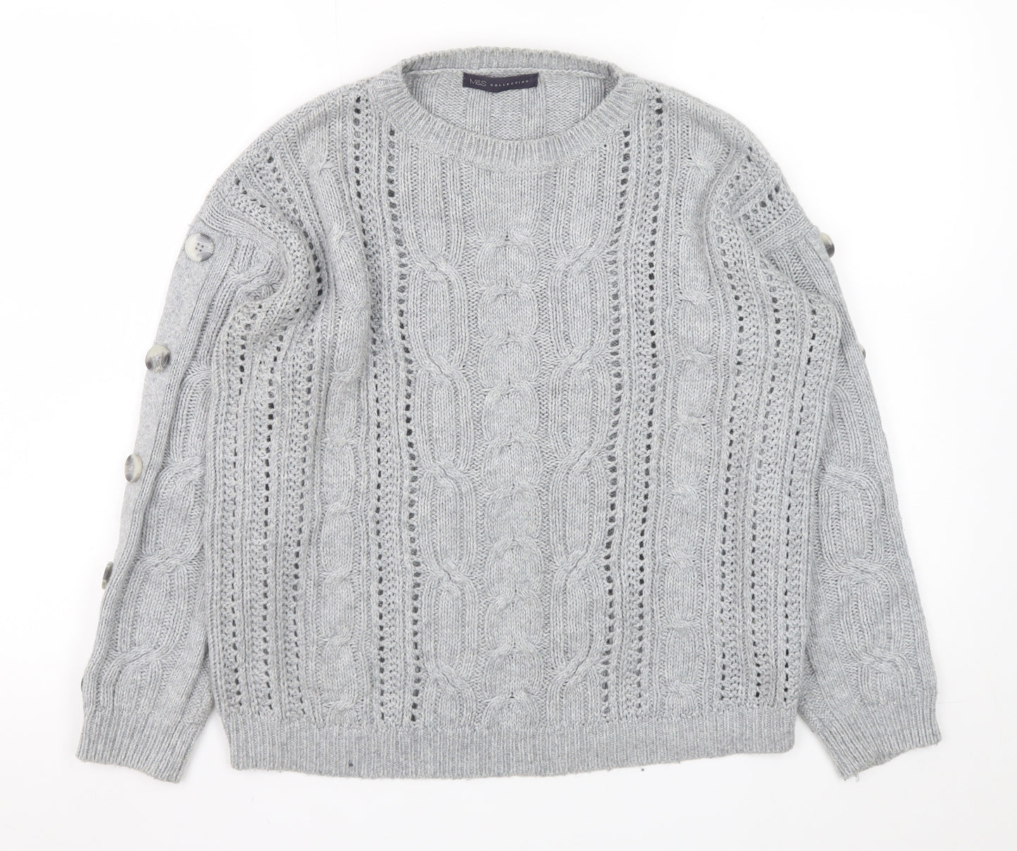 Marks and Spencer Women’s Grey Cable-Knit Pullover Jumper Size 12