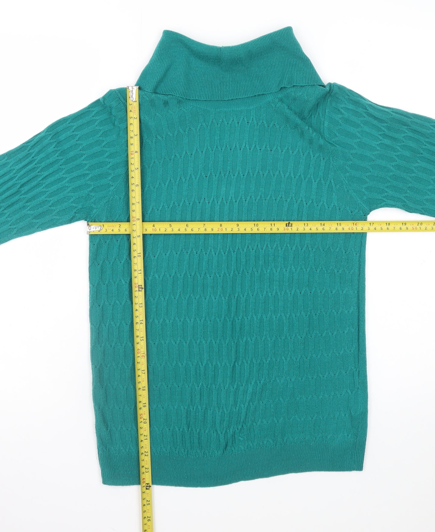 ISLE Essentials Women’s Green Roll Neck Cable-Knit Jumper Size S