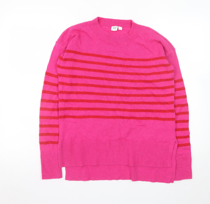 GAP Womens Pink Striped Crew Neck Long Sleeve Wool Blend Jumper XS