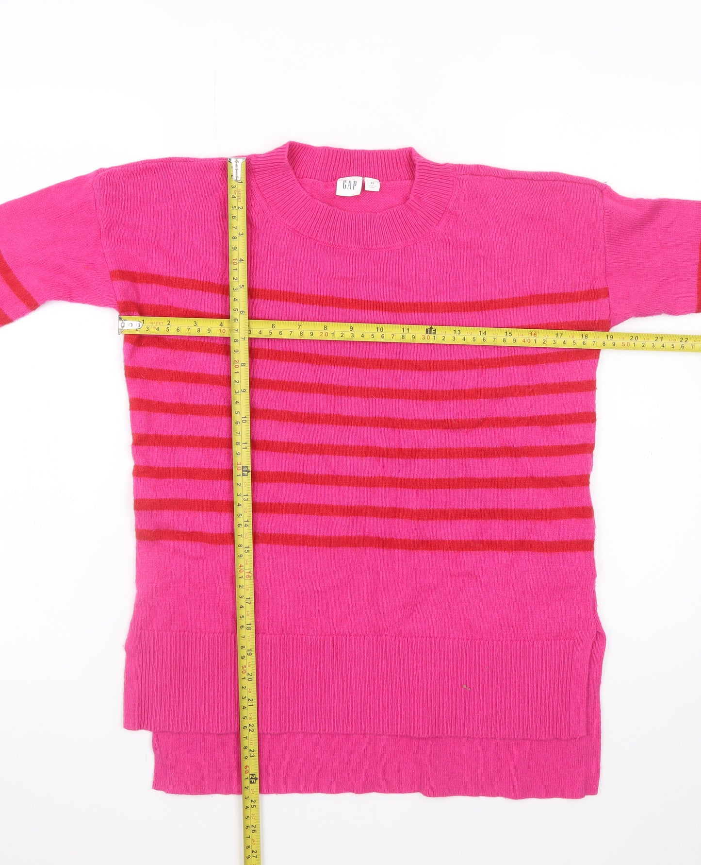 GAP Womens Pink Striped Crew Neck Long Sleeve Wool Blend Jumper XS