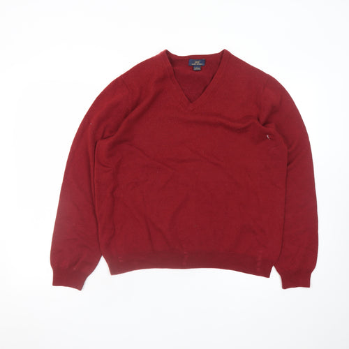 Brooks Brothers Men's Red Wool V-Neck Jumper Size L