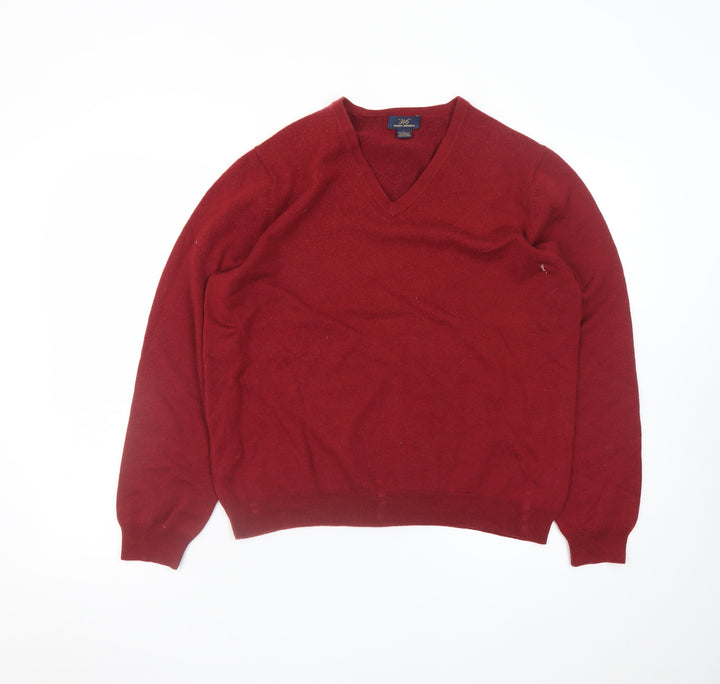 Brooks Brothers Men's Red Wool V-Neck Jumper Size L