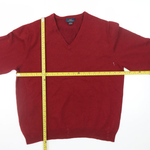 Brooks Brothers Men's Red Wool V-Neck Jumper Size L