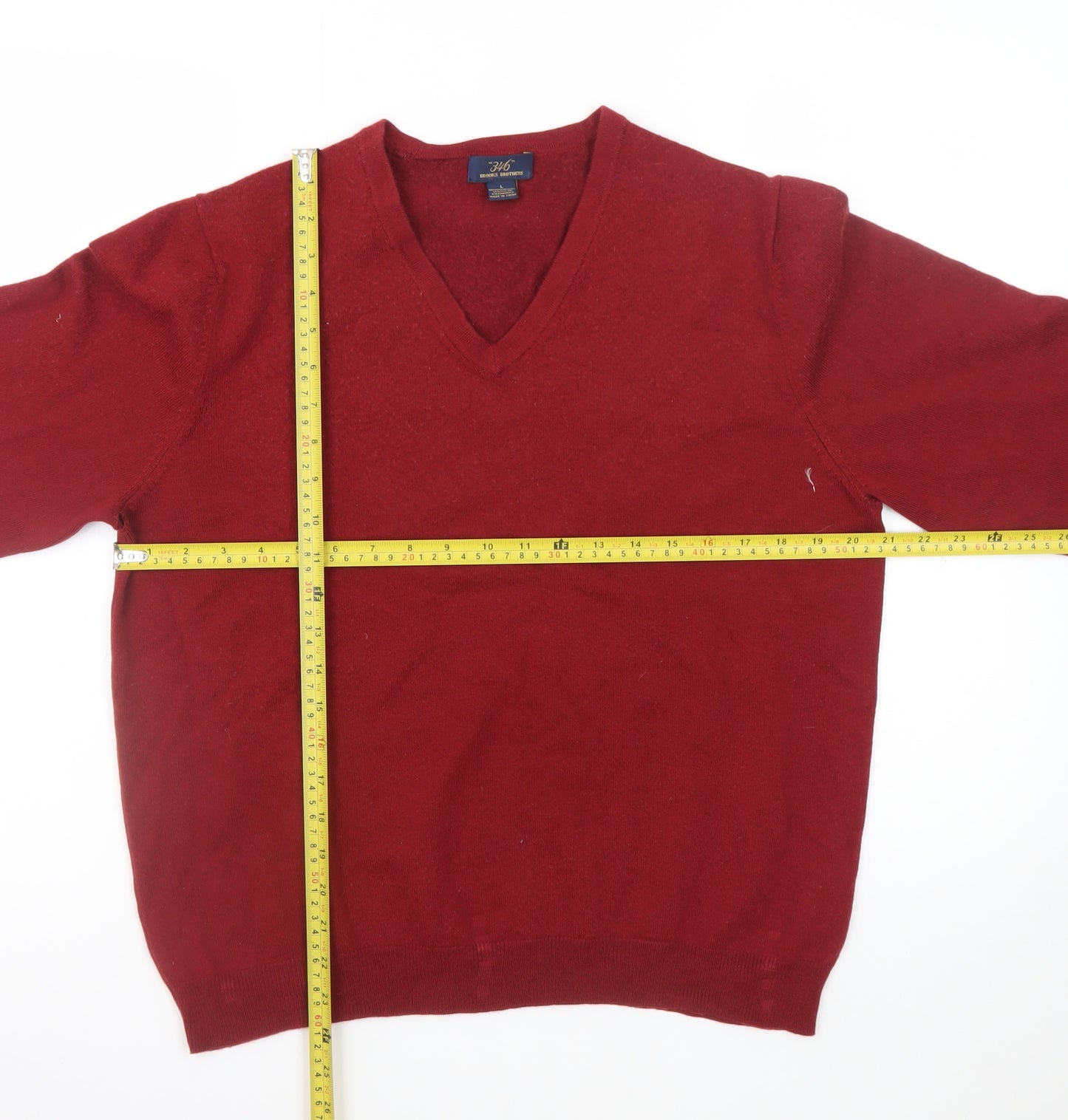 Brooks Brothers Men's Red Wool V-Neck Jumper Size L