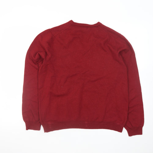 Brooks Brothers Men's Red Wool V-Neck Jumper Size L