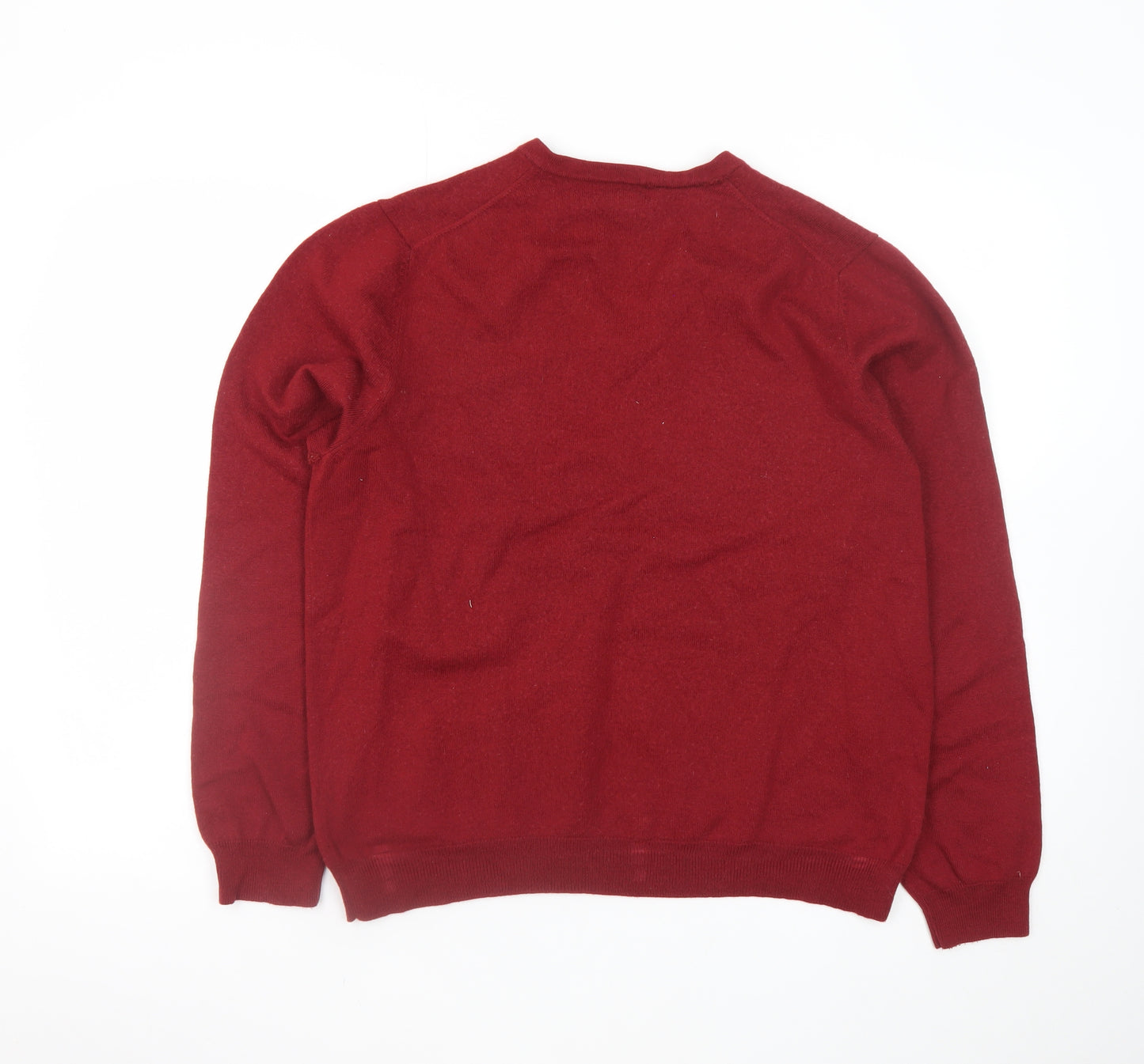 Brooks Brothers Men's Red Wool V-Neck Jumper Size L