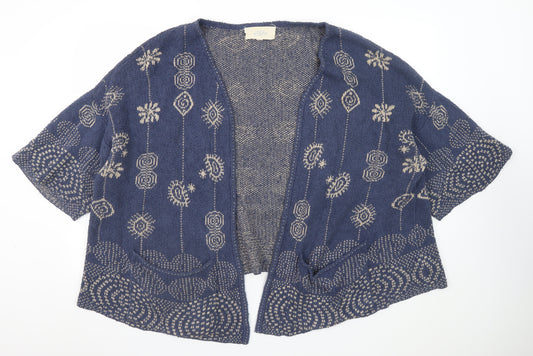 Amano Womens Blue Wool Alpaca Open Knit Cardigan M Bohemian