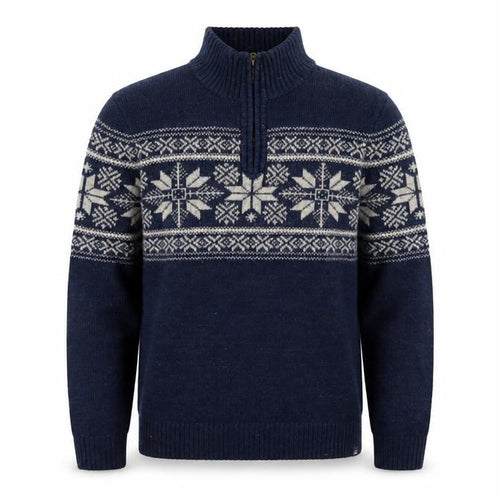 Fat Face Men's Blue Fair Isle 1/2 Zip High Neck Wool Jumper Size M
