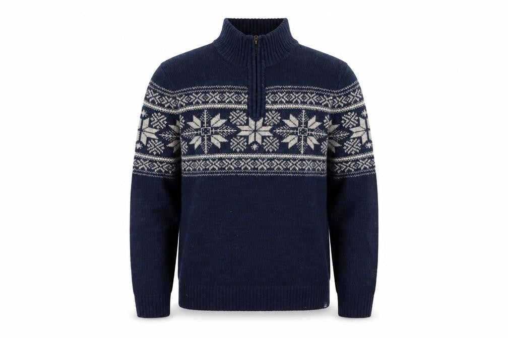 Fat Face Men's Blue Fair Isle 1/2 Zip High Neck Wool Jumper Size M