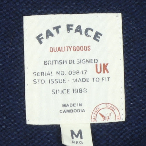 Fat Face Men's Blue Fair Isle 1/2 Zip High Neck Wool Jumper Size M