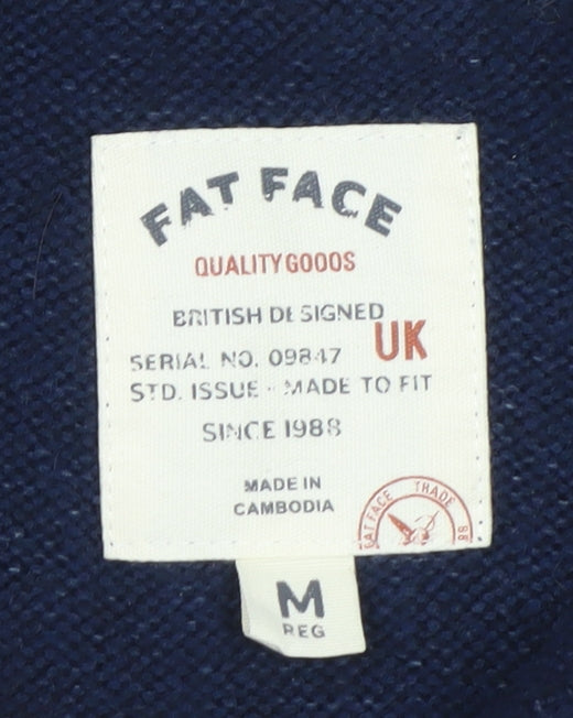 Fat Face Men's Blue Fair Isle 1/2 Zip High Neck Wool Jumper Size M