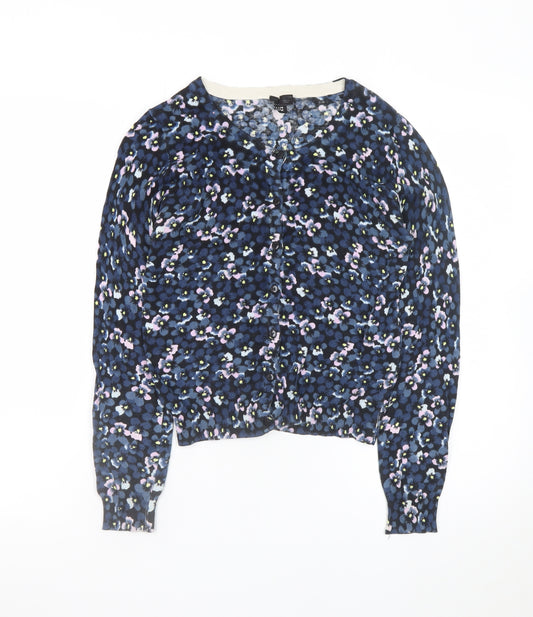 H&M Divided Women's Blue Floral Cotton Cardigan Size 12