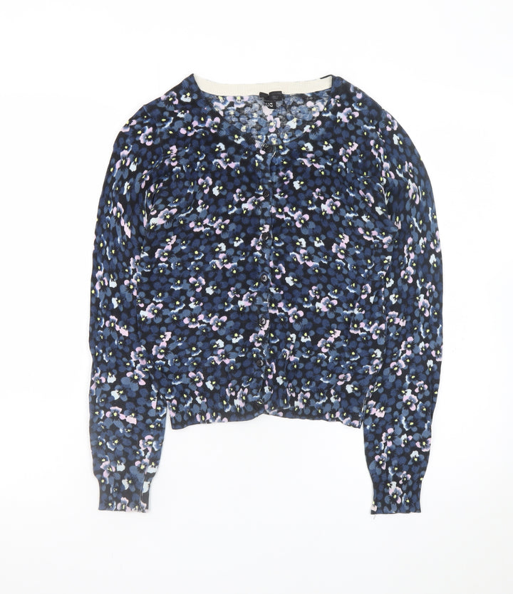 H&M Divided Women's Blue Floral Cotton Cardigan Size 12