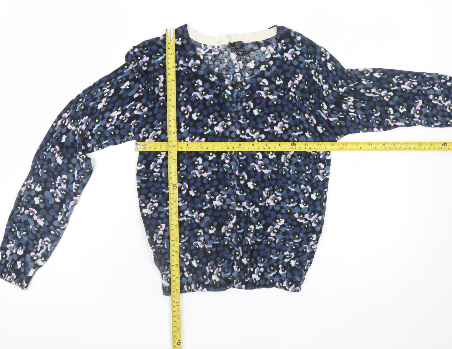 H&M Divided Women's Blue Floral Cotton Cardigan Size 12