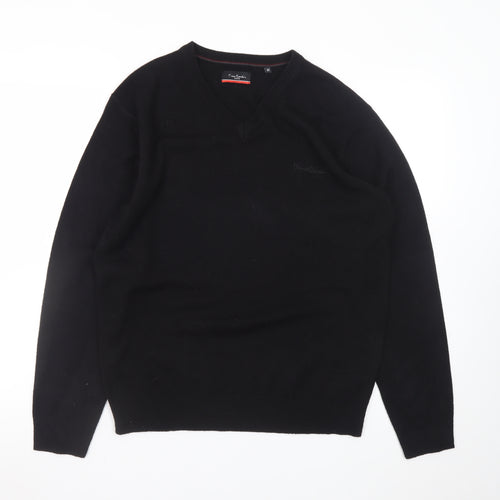 Pierre Cardin Men's Black Wool V-Neck Jumper Size M