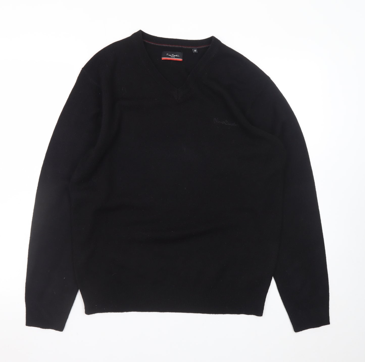 Pierre Cardin Men's Black Wool V-Neck Jumper Size M
