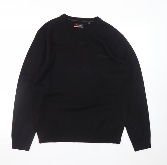 Pierre Cardin Men's Black Wool V-Neck Jumper Size M