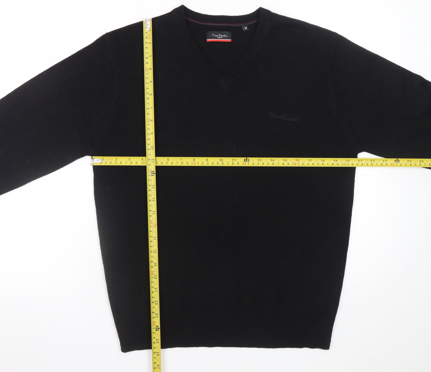 Pierre Cardin Men's Black Wool V-Neck Jumper Size M