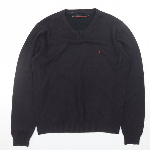 Pierre Cardin Men's Black Cotton V-Neck Jumper Size S