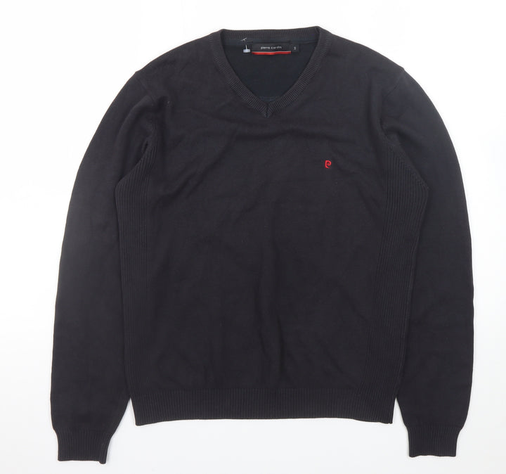 Pierre Cardin Men's Black Cotton V-Neck Jumper Size S