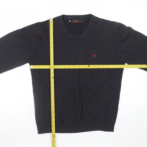 Pierre Cardin Men's Black Cotton V-Neck Jumper Size S