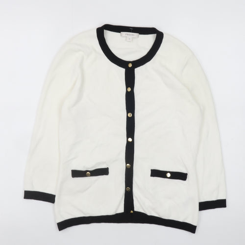 Precis Women White Black Trim Cardigan Small Viscose Blend