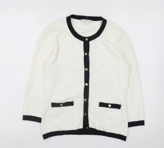 Precis Women White Black Trim Cardigan Small Viscose Blend
