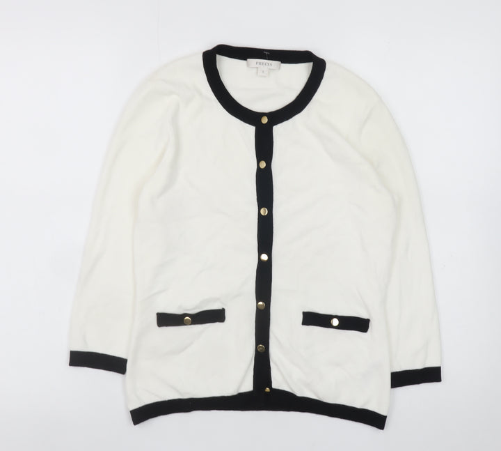 Precis Women White Black Trim Cardigan Small Viscose Blend