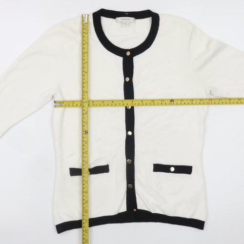 Precis Women White Black Trim Cardigan Small Viscose Blend