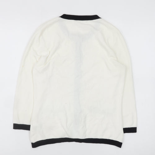 Precis Women White Black Trim Cardigan Small Viscose Blend