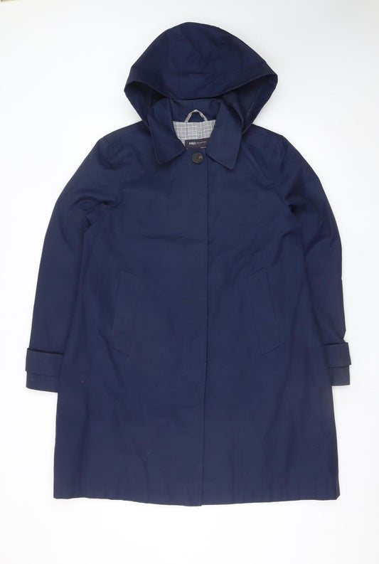 Marks and Spencer Women's Blue Hooded Long Rain Coat Size 12