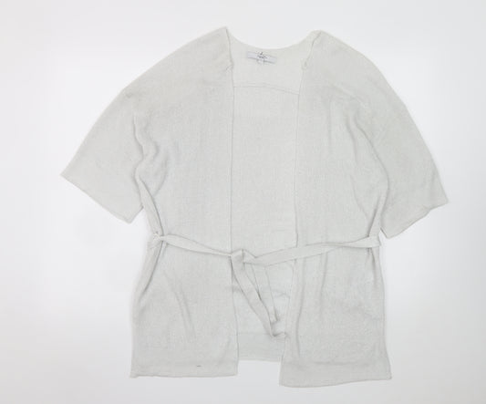 Next Womens Silver Knit Belted Cardigan Size 12 Short Sleeve