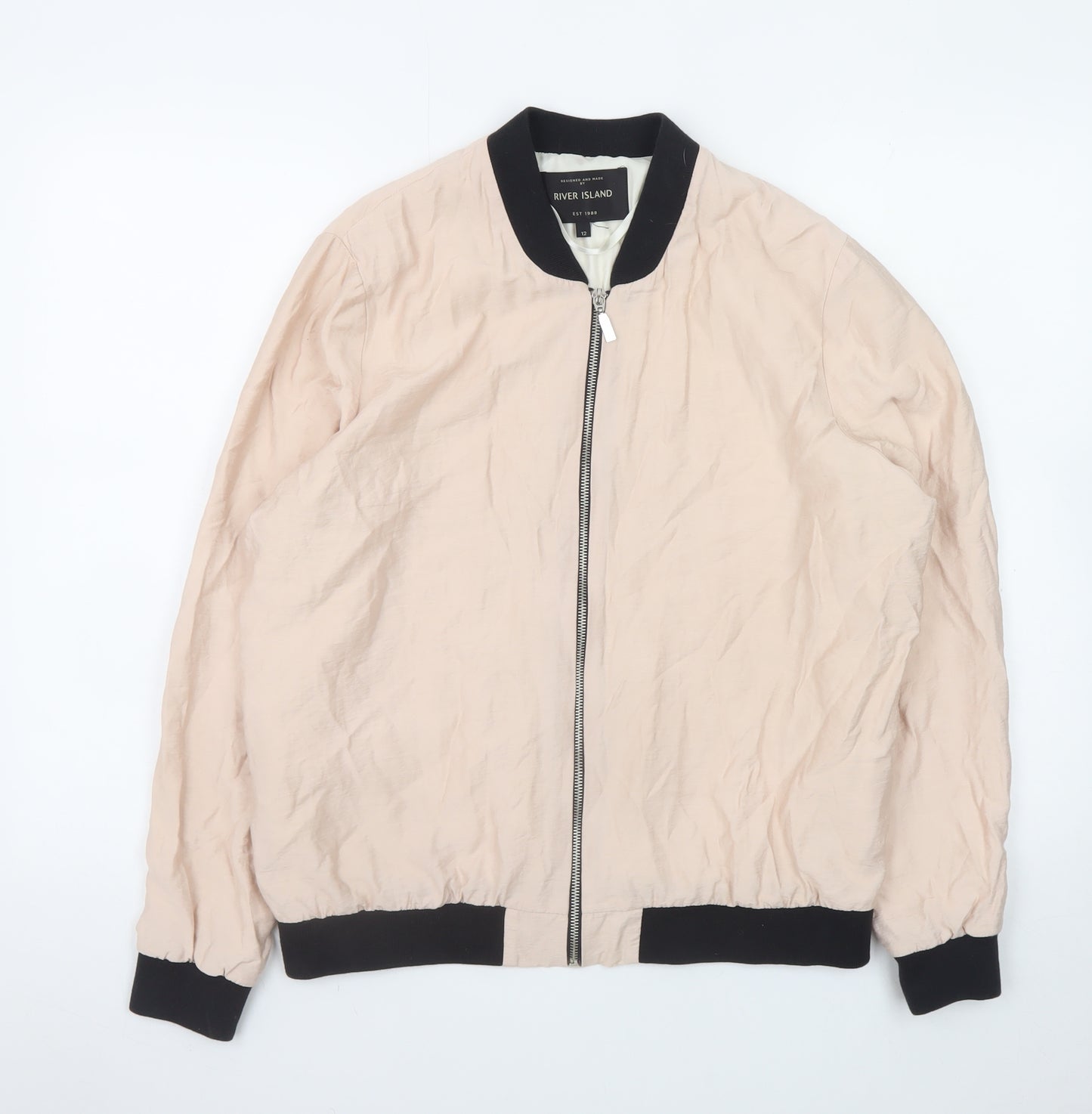 River Island Women's Beige Bomber Jacket Size 12 Zip Lightweight