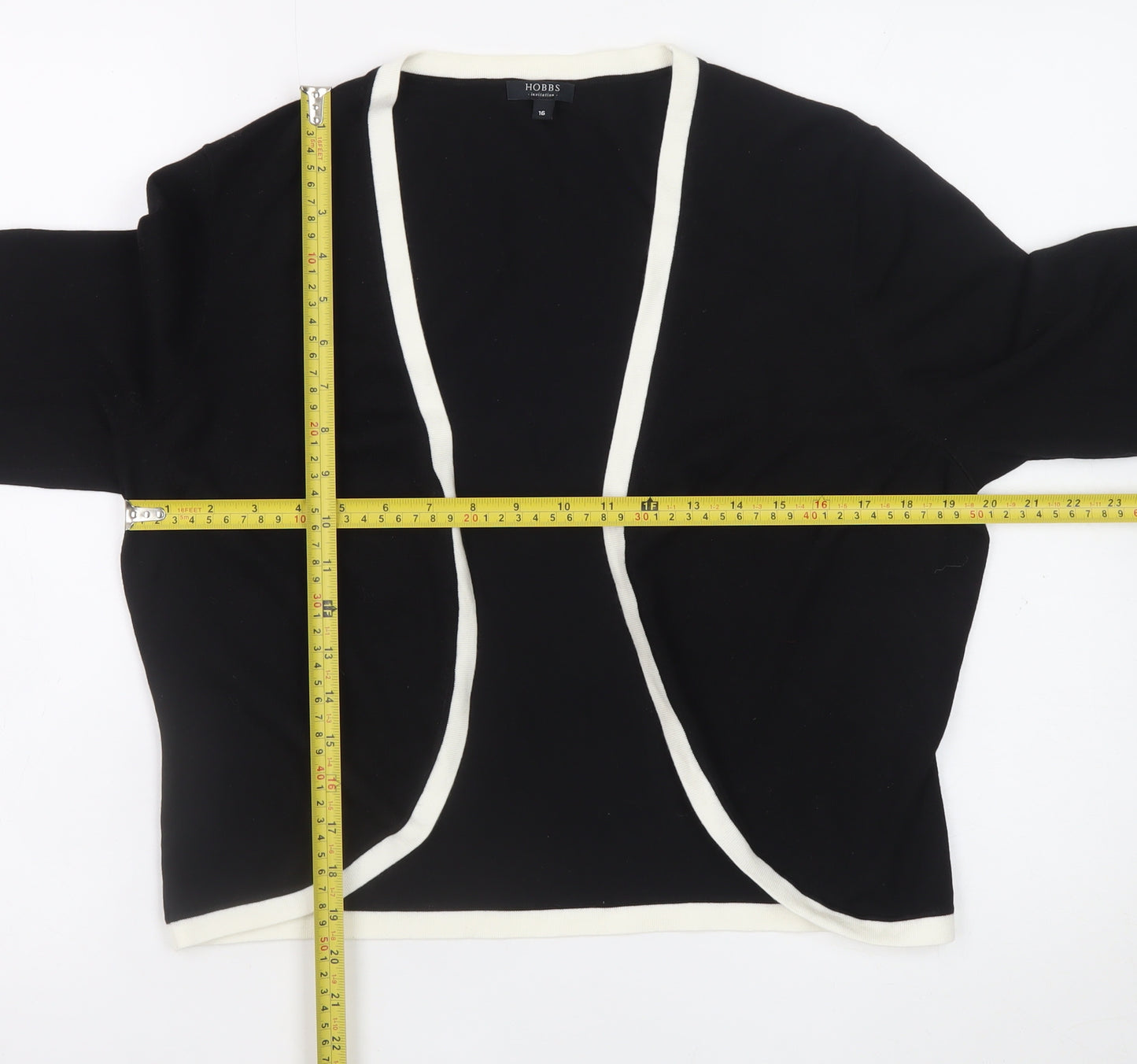 Hobbs Women Black White Trim Open Cardigan Size 16