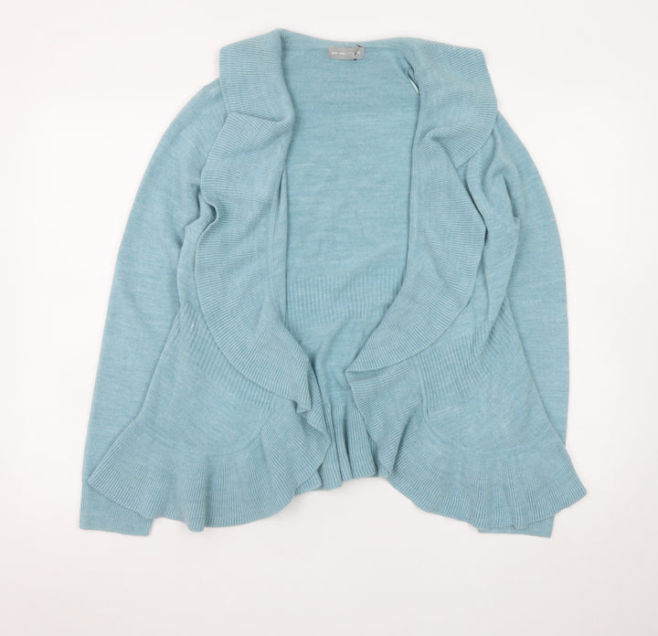 Marks and Spencer Women Blue Size 14 Ruffle Edge Knit Cardigan