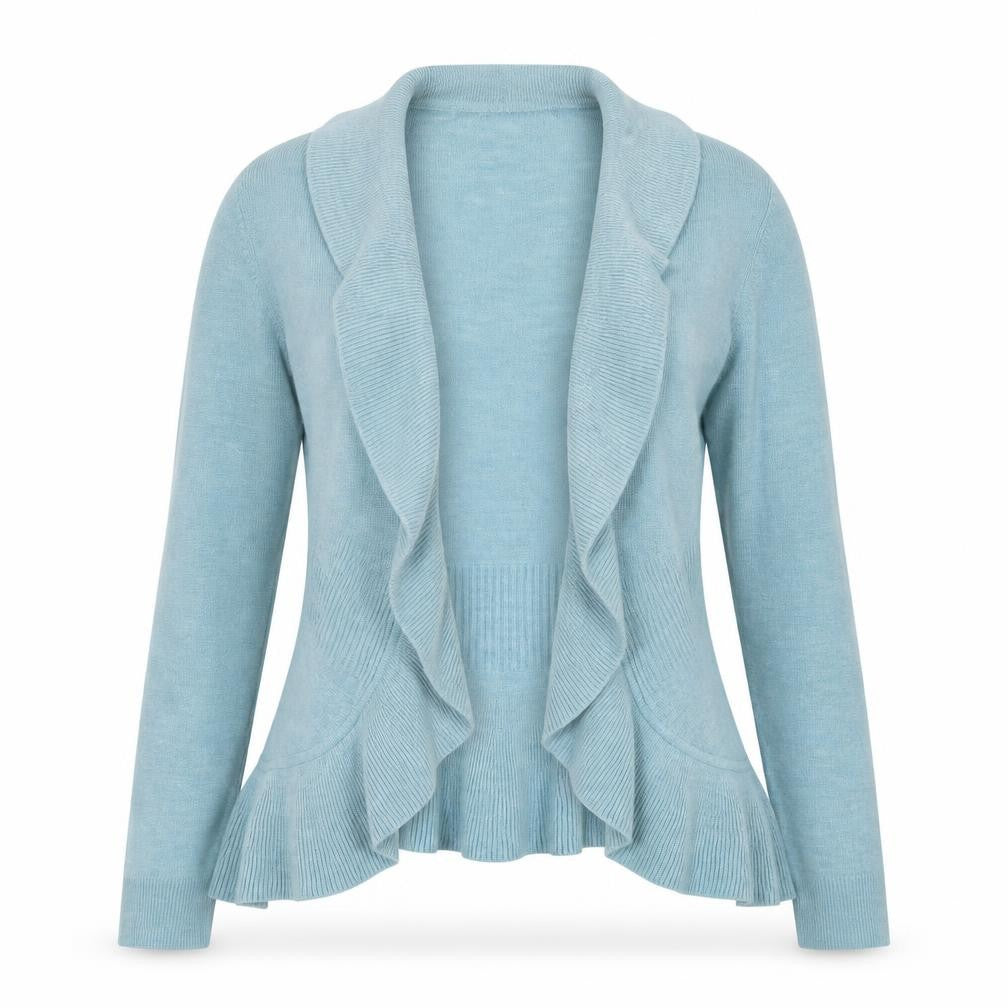 Marks and Spencer Women Blue Size 14 Ruffle Edge Knit Cardigan