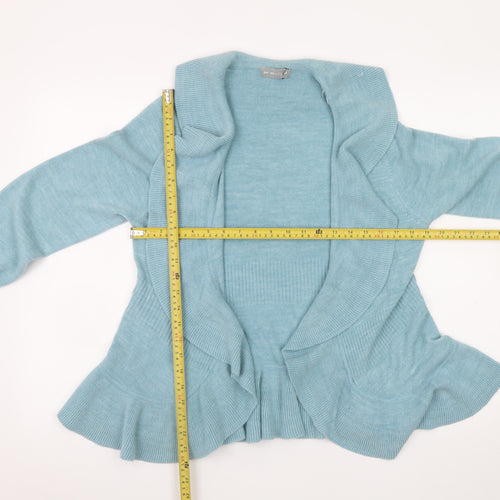 Marks and Spencer Women Blue Size 14 Ruffle Edge Knit Cardigan