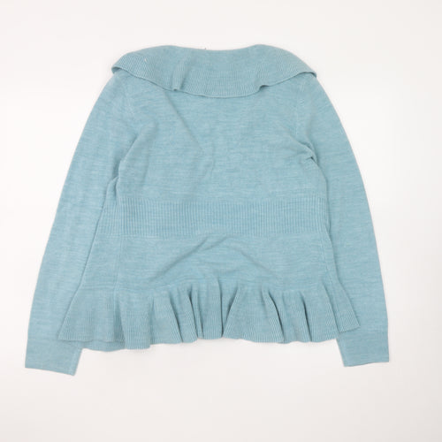 Marks and Spencer Women Blue Size 14 Ruffle Edge Knit Cardigan