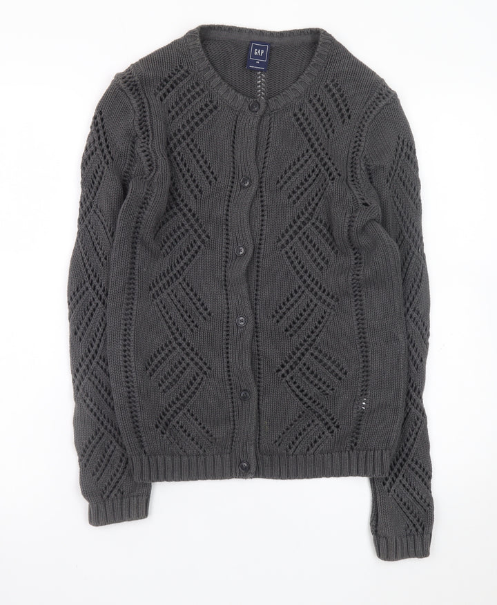 GAP Women’s Grey Open-Knit Cardigan XS Long Sleeve Cotton Blend