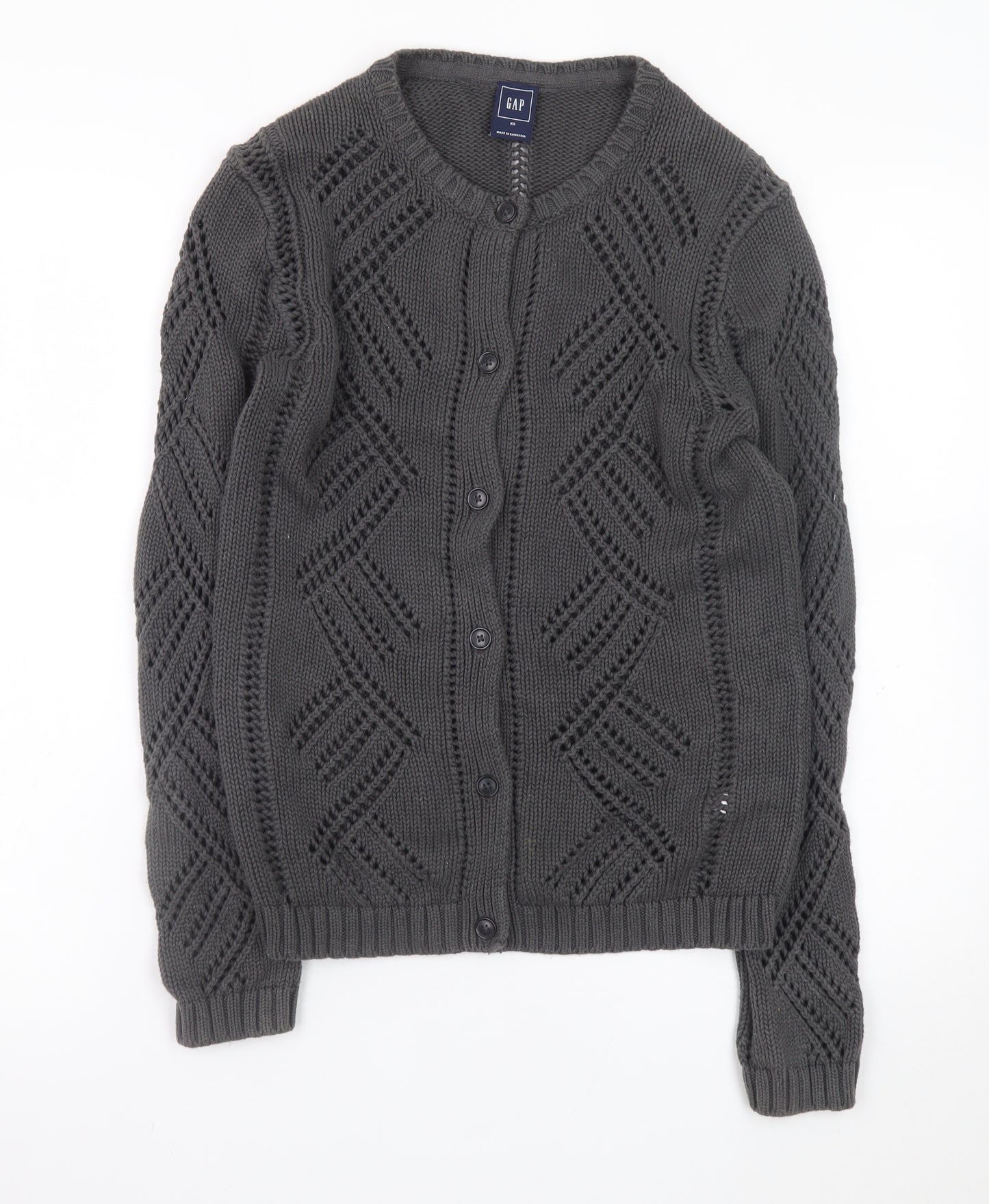 GAP Women’s Grey Open-Knit Cardigan XS Long Sleeve Cotton Blend