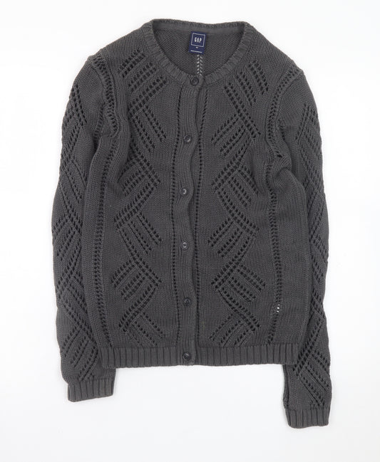 GAP Women’s Grey Open-Knit Cardigan XS Long Sleeve Cotton Blend