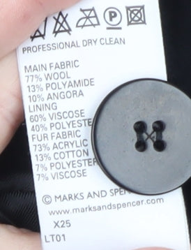 Marks and Spencer Women's Black Wool Angora Long Overcoat UK 16
