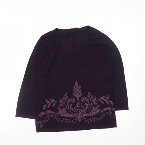 Minuet Womens Purple Floral Scoop Neck Pullover Jumper Size 8