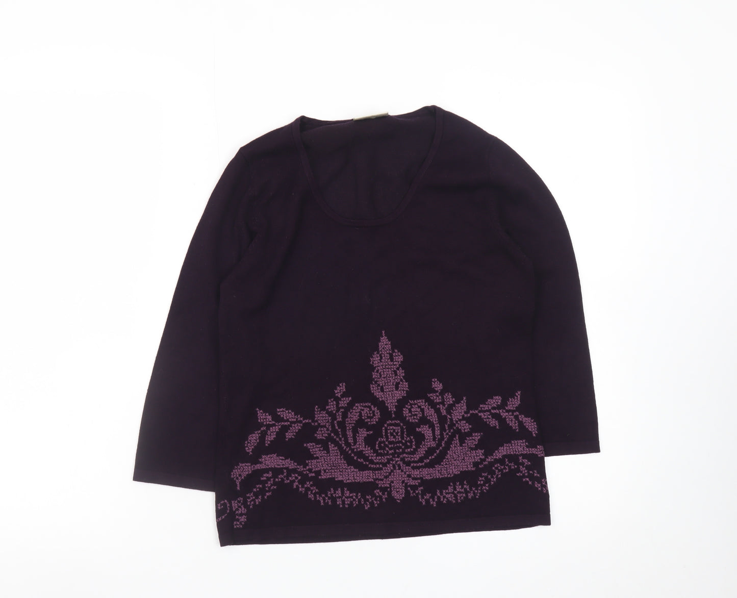 Minuet Womens Purple Floral Scoop Neck Pullover Jumper Size 8