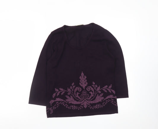 Minuet Womens Purple Floral Scoop Neck Pullover Jumper Size 8