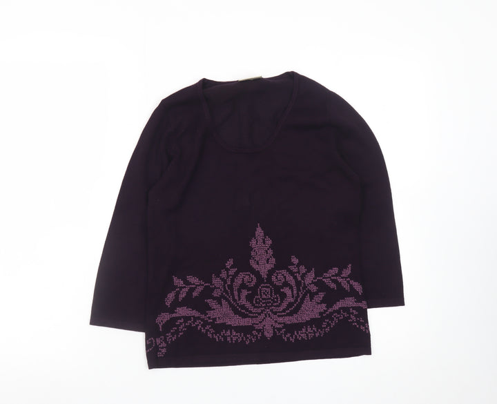 Minuet Womens Purple Floral Scoop Neck Pullover Jumper Size 8