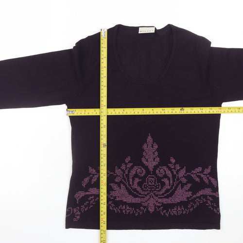 Minuet Womens Purple Floral Scoop Neck Pullover Jumper Size 8