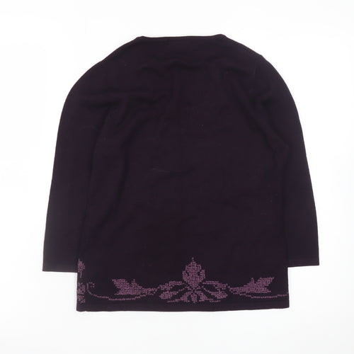 Minuet Womens Purple Floral Scoop Neck Pullover Jumper Size 8